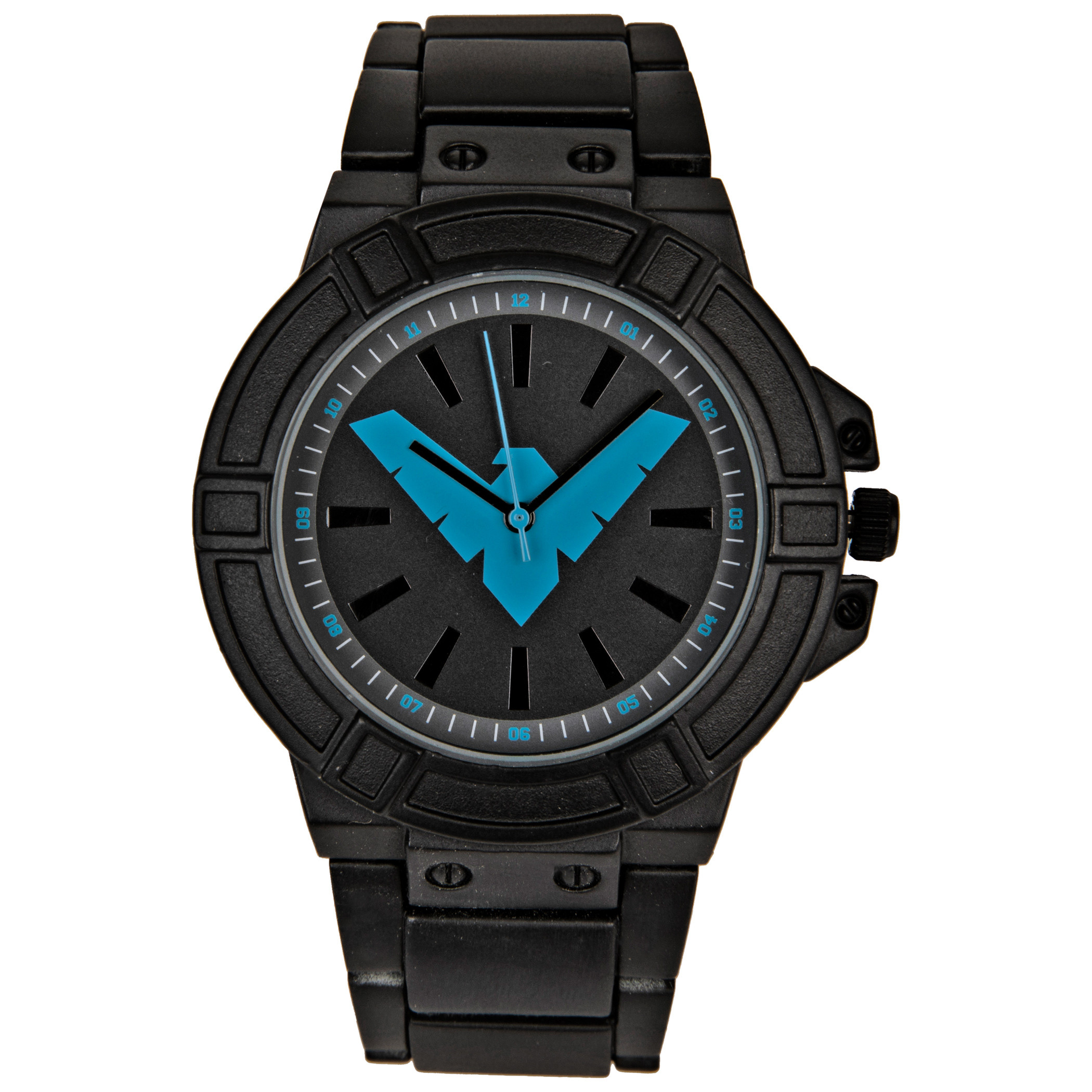 DC Comics Nightwing Classic Symbol Watch Face with Black Metal Band